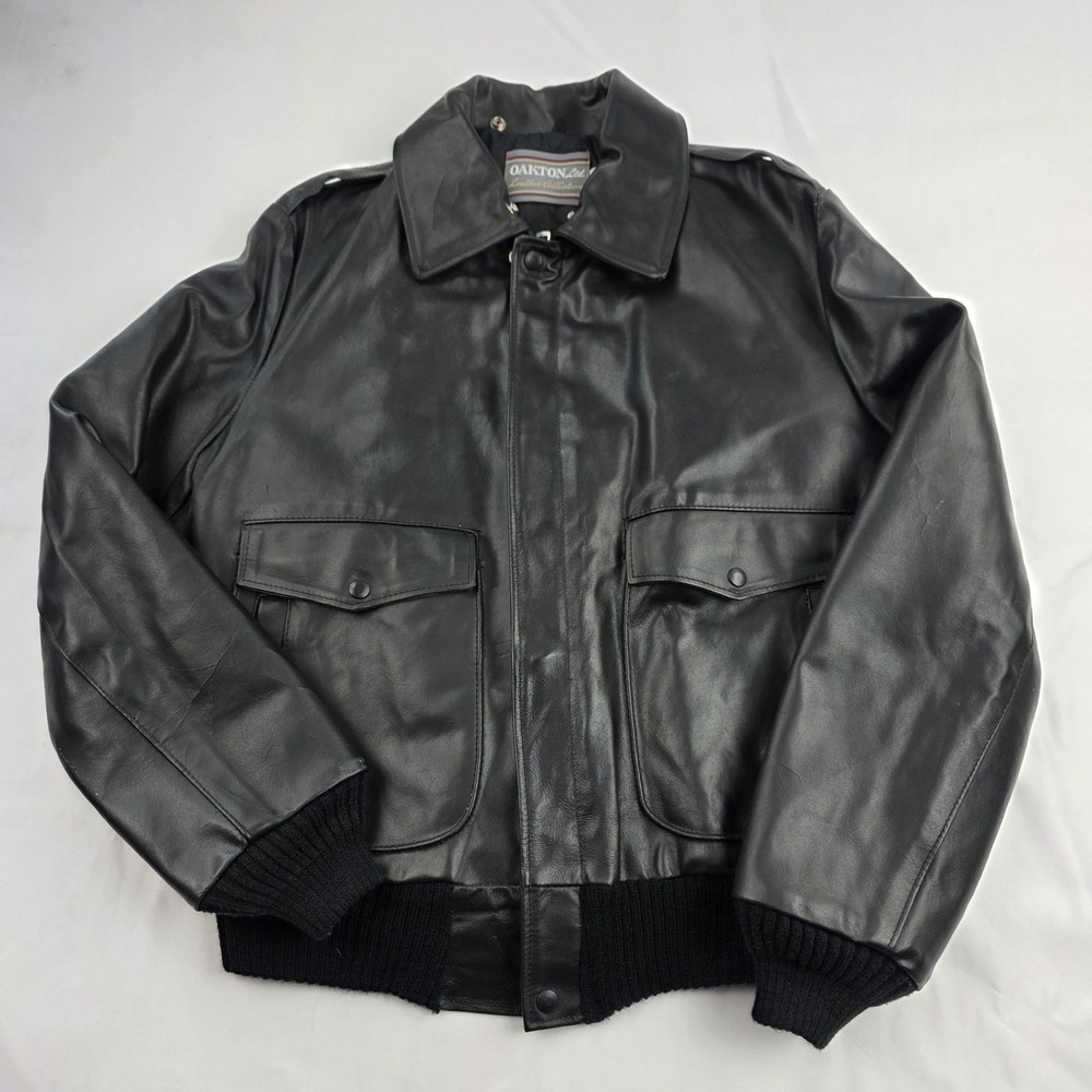 Vintage Oakton Ltd Leather Jacket Mens 42 Tall Black Bomber Quilted Made USA